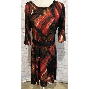 Perceptions New York women's sweater dress black, red, and Belted Size Medium